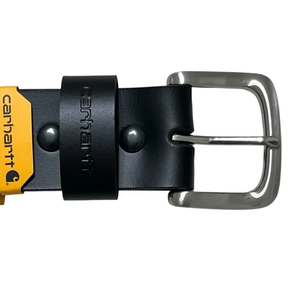 NEW Carhartt Sz 44 Journeyman Cowhide Black FullGrain Leather Silver Buckle Belt